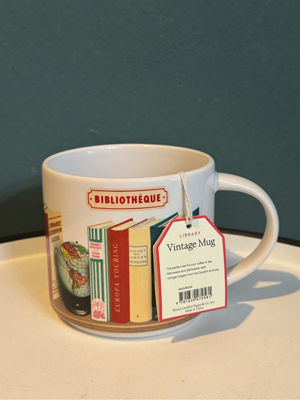 NWT Cavallini & Co. Bibliotheque Library Books Ceramic Mug - Book Lover Gift